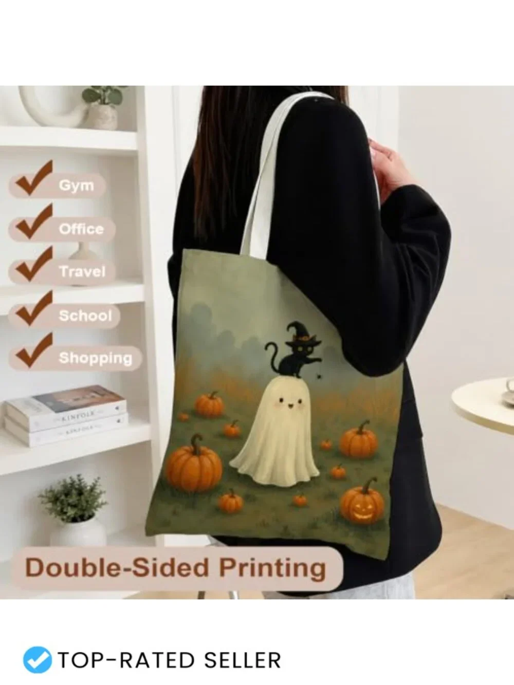 Aesthetic Canvas Tote Bag Reusable Polyester Fiber Ladies Shopping Tote